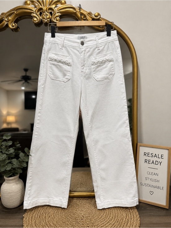 Curve Appeal Denim - Curve Appeal  White High Rose  Wide-Leg Jeans with Braided Pocket Detail